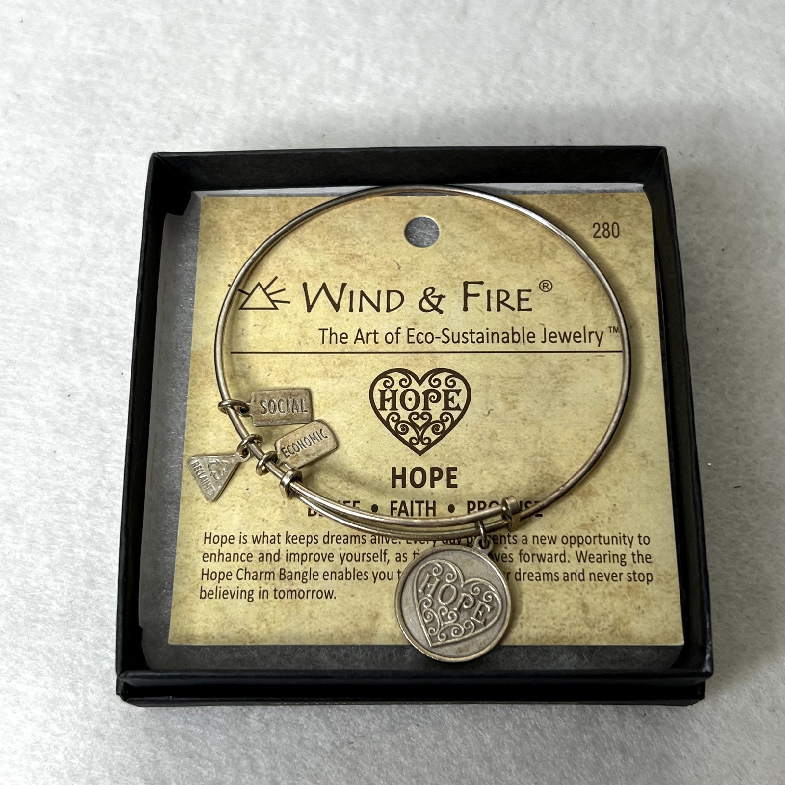 Wind And Fire Silver Hope Charm Bangle Bracelet